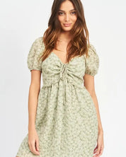 FLORAL PRINT MINI DRESS - SAGE / S