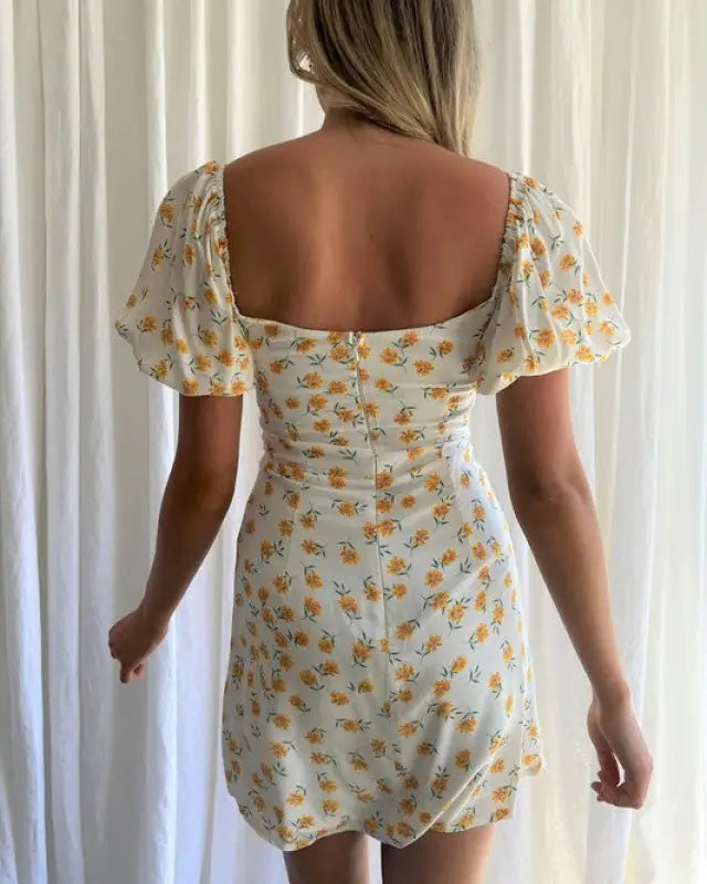 Floral Print Puff Sleeve Mini Dress