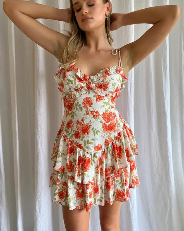 Floral Printed Tiered Mini Dress