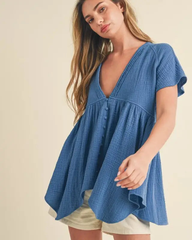 Florise Button Down Blouse - AZURE / S