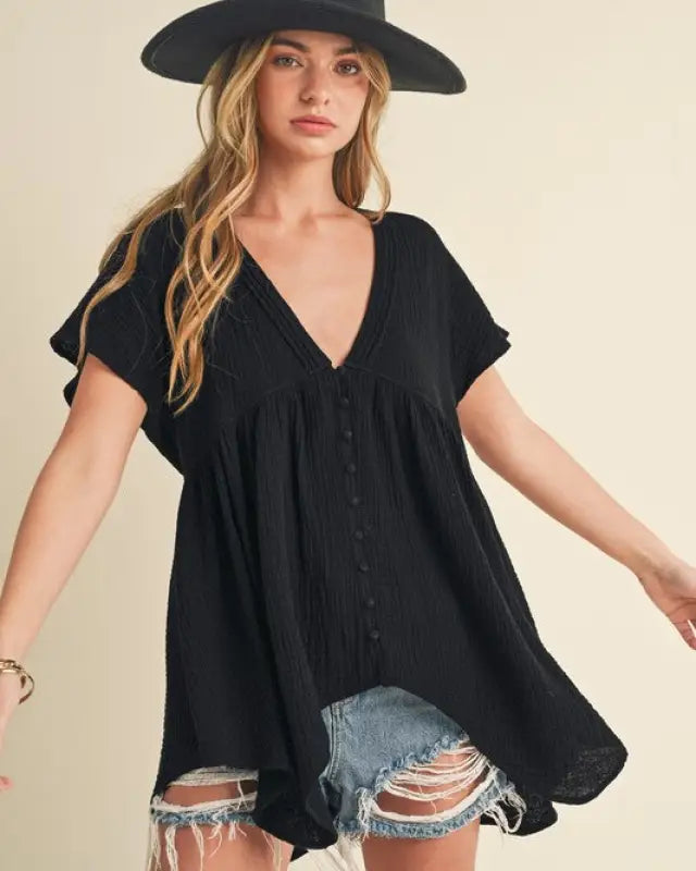 Florise Button Down Blouse - BLACK / S