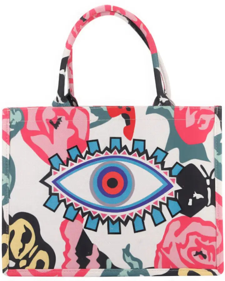 Flower Evil Eye Print Tote Bag - Multi