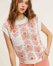 Flower Pattern Sleeveless Sweater Top