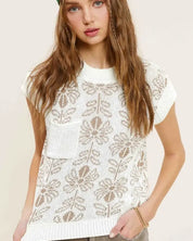 Flower Pattern Sleeveless Sweater Top