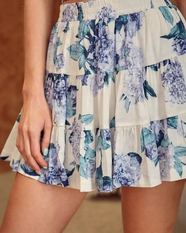 Flower Printed Tiered Skort