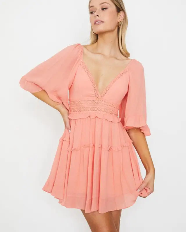 Flutter Sleeved Mini Dress - BLUSH / XS