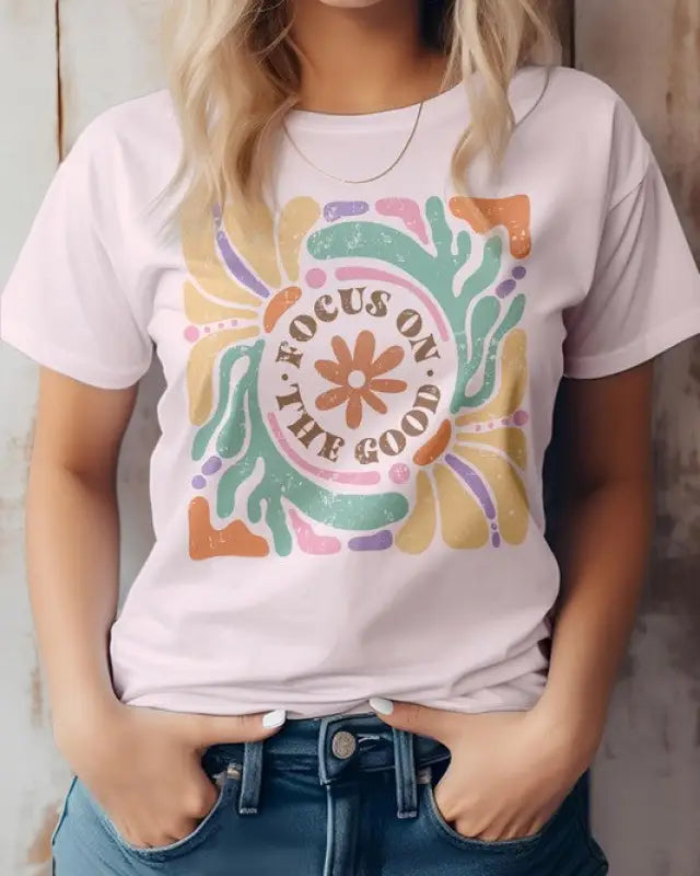 Focus On The Good Boho Graphic Tee - Soft Pink / S