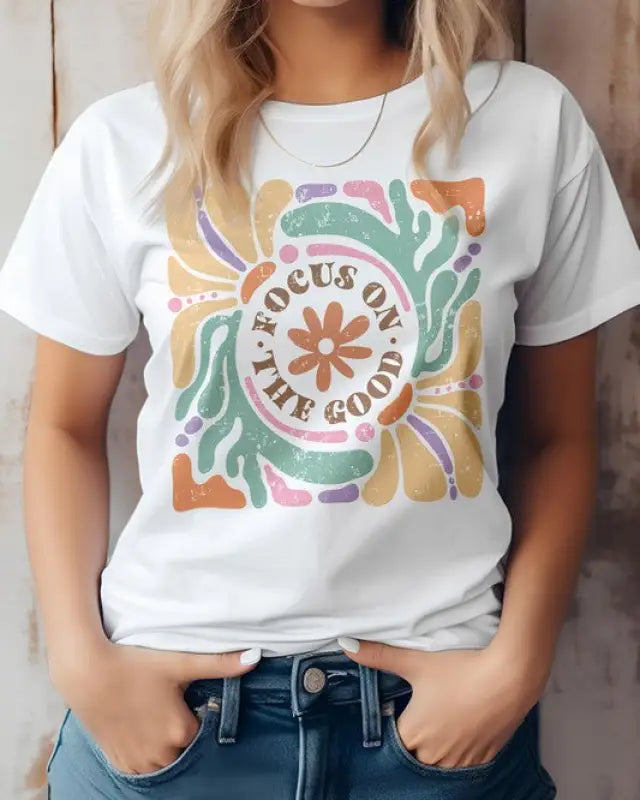 Focus On The Good Boho Graphic Tee - White / S