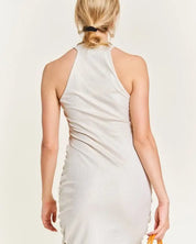 FOGGY FOIL OVERLAP SHIRRED DRESS