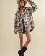 Frayed Aztec Western Shacket