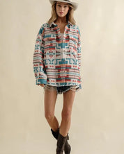 Frayed Aztec Western Shacket