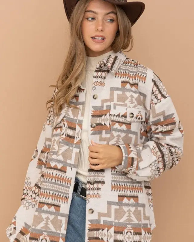 Frayed Aztec Western Shacket