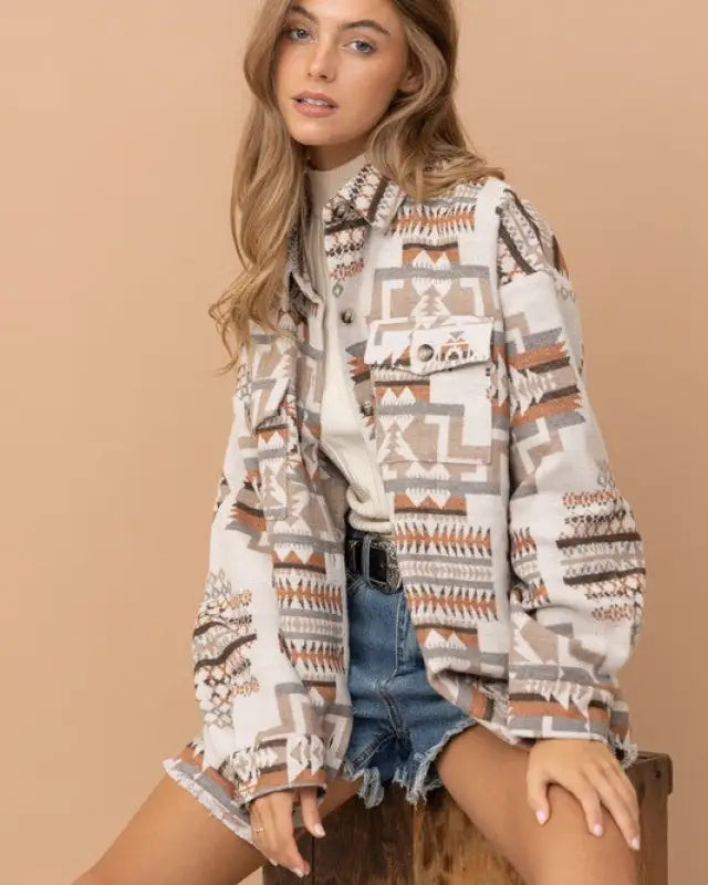 Frayed Aztec Western Shacket