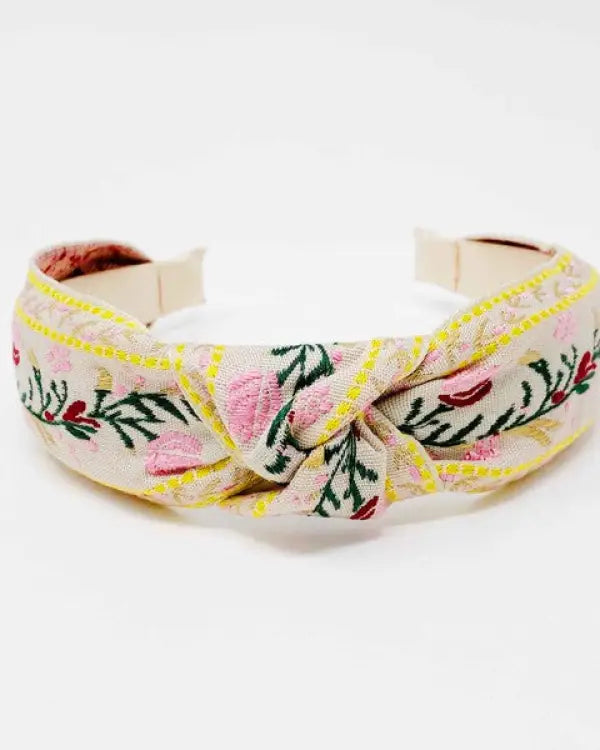 French Floral Embroidered Headband - Indie Pink / OS