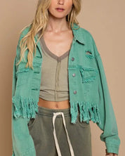 Fringe Distressed Crop Denim Jacket