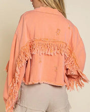 Fringe Distressed Crop Denim Jacket