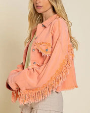 Fringe Distressed Crop Denim Jacket