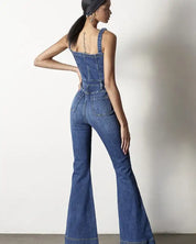 Front Buttons Flare Denim Overalls