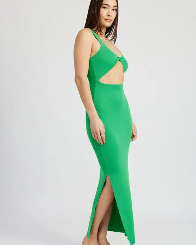 FRONT KNOT MIDI DRESS WITH CUTOUT