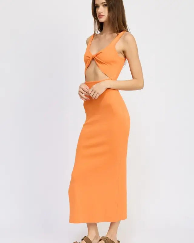 FRONT KNOT MIDI DRESS WITH CUTOUT