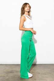 Front Slit Wide Leg Tencel Pants