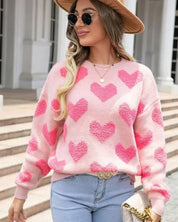 Fuzzy heart pink knit sweater Valentine