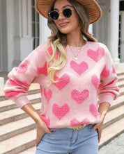 Fuzzy heart pink knit sweater Valentine