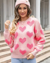 Fuzzy heart pink knit sweater Valentine