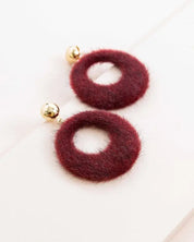 Fuzzy Mod Circle Earrings - Burgundy / OS