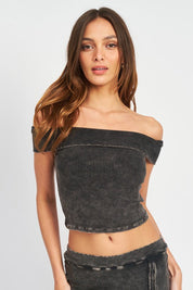 GARMENT DYE STRAPLESS CROP TOP - BLACK / S