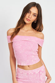 GARMENT DYE STRAPLESS CROP TOP - PINK / S