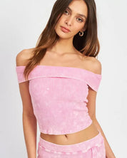 GARMENT DYE STRAPLESS CROP TOP - PINK / S