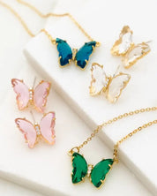 GEM STONE BUTTERFLY PENDANT NECKLACE