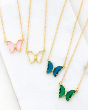 GEM STONE BUTTERFLY PENDANT NECKLACE