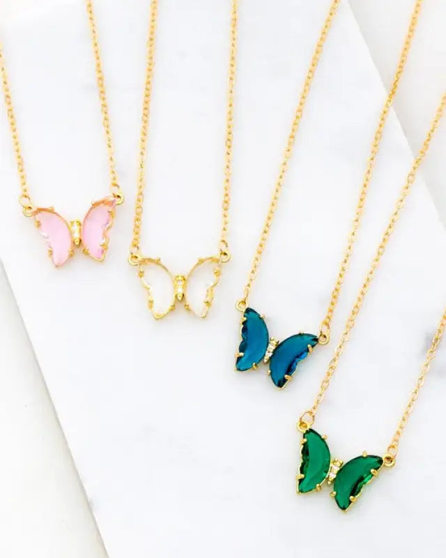 GEM STONE BUTTERFLY PENDANT NECKLACE