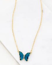 GEM STONE BUTTERFLY PENDANT NECKLACE - Blue / One Size