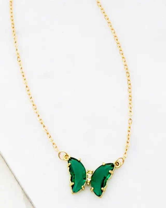 GEM STONE BUTTERFLY PENDANT NECKLACE - Green / One Size