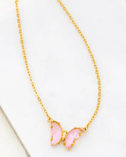 GEM STONE BUTTERFLY PENDANT NECKLACE - Pink / One Size