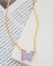 GEM STONE BUTTERFLY PENDANT NECKLACE - Violet / One Size