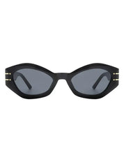 Geometric Oval Slim Fashion Round Sunglasses - Black / OneSize