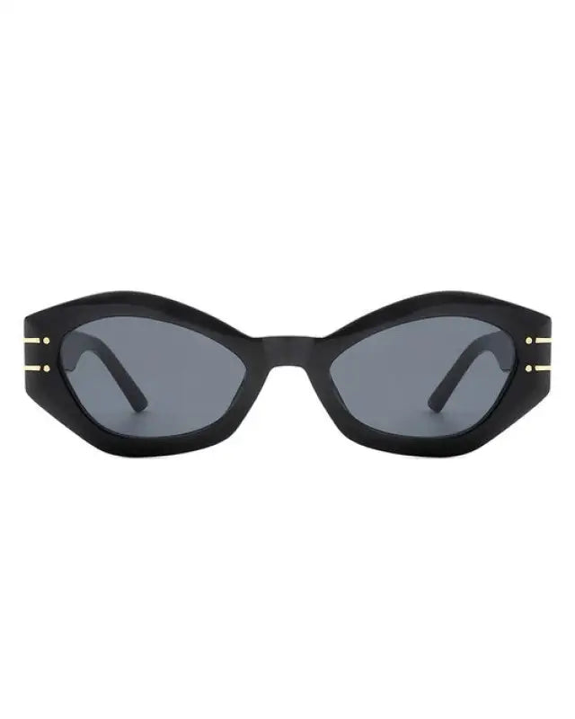 Geometric Oval Slim Fashion Round Sunglasses - Black / OneSize