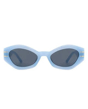 Geometric Oval Slim Fashion Round Sunglasses - Blue / OneSize