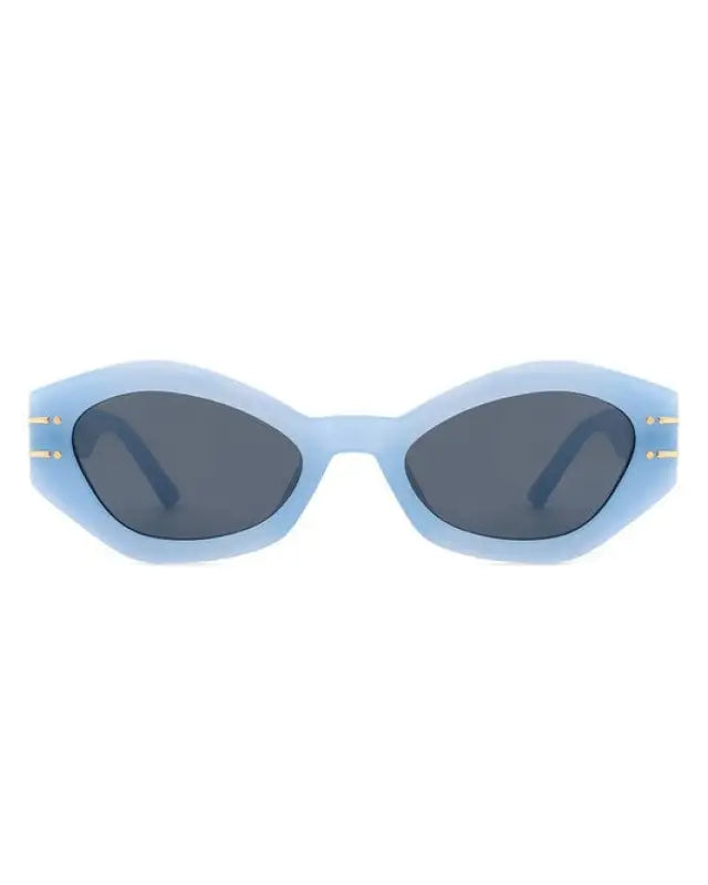 Geometric Oval Slim Fashion Round Sunglasses - Blue / OneSize