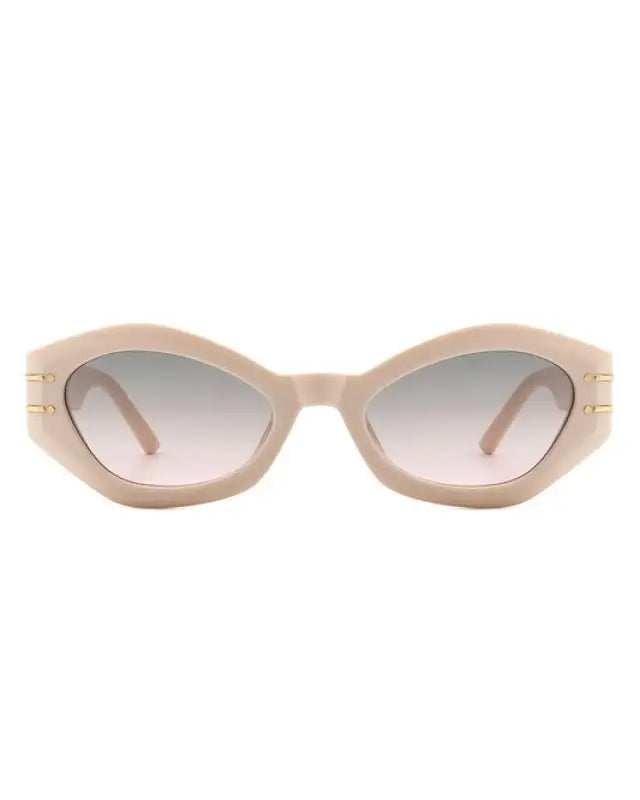 Geometric Oval Slim Fashion Round Sunglasses - Nude / OneSize