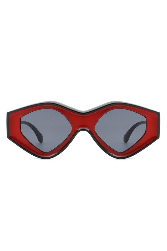 Geometric Triangle Futuristic Fashion Sunglasses - Black/Red / OneSize