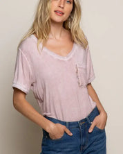 Girly Meets Basic Short Sleeve Top - DUSTY PINK / S