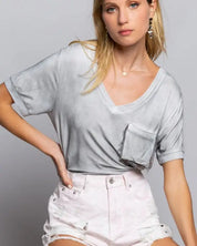 Girly Meets Basic Short Sleeve Top - FOG / S