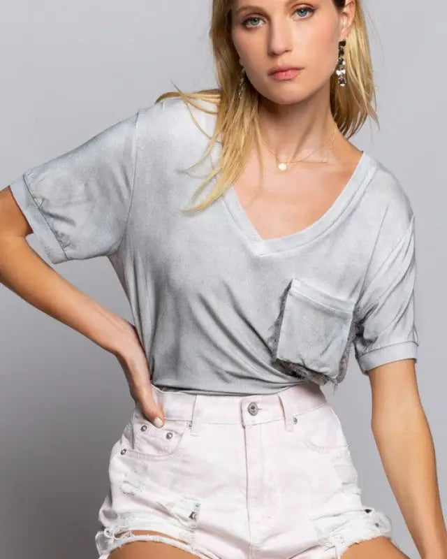 Girly Meets Basic Short Sleeve Top - FOG / S