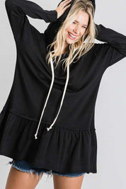 GIRLY PEPLUM HOODIE TUNIC - Black / S