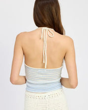 GLITTER YARN HALTEL TOP WITH BACK TIE